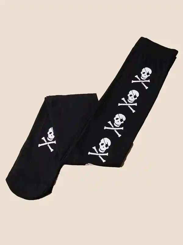 czarne rajstopy gotyckie ponczochy do kolan czaszki halloween